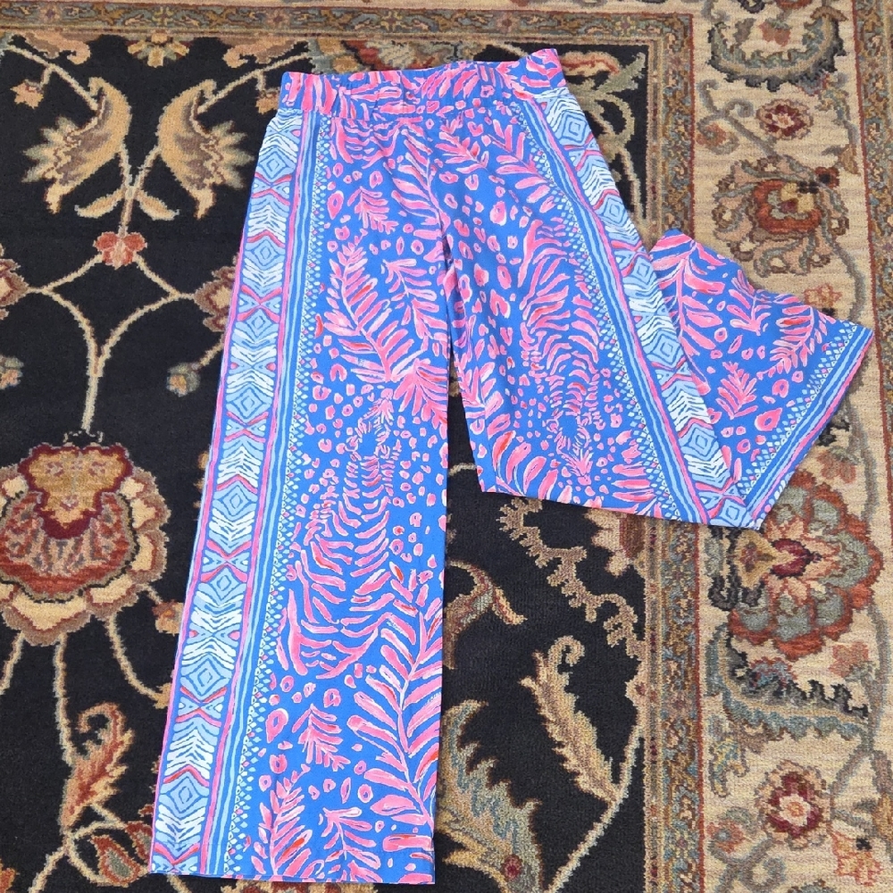 Lilly Pulitzer Resort Style Blue & Pink Printed Wide-Leg Pants